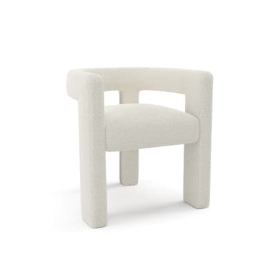 Fauteuil de salle à manger en tissu bouclette crème