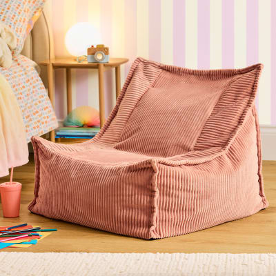 Pouf fauteuil grand enfant en velours côtelé rose aube