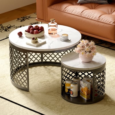 Table basse ronde blanche et noire avec niche pour animal 70x70x45 cm
