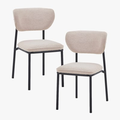 Lot de 2 chaises en tissu beige piètement en métal noir