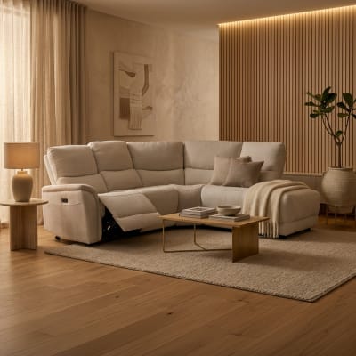 Canapé d'angle relax électrique en tissu blanc écru - angle droit