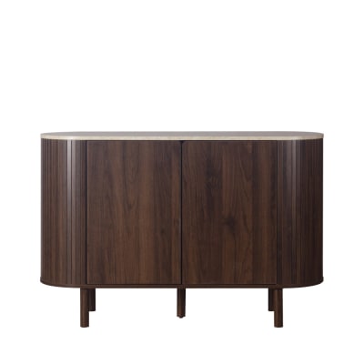 Buffet 2 portes en bois effet travertin l 120 cm - bois foncé