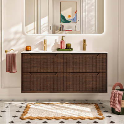 Meuble de salle de bain suspendu double vasque 4 tiroirs finition