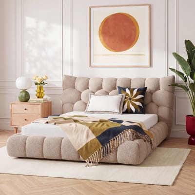 Lit 160 x 200 cm en tissu matelassé - taupe