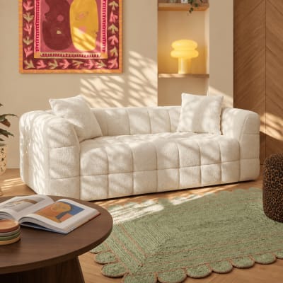 Canapé droit en tissu bouclette 3 places beige