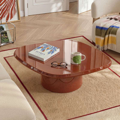 Table basse carrée laquage haute brillance - orange brique