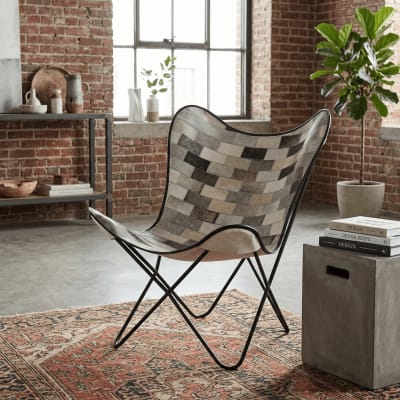 Chaise papillon en acier et cuir blanc 74x70x90 cm