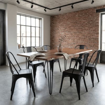Table de salle à manger en acacia et acier marron 180x91x76 cm