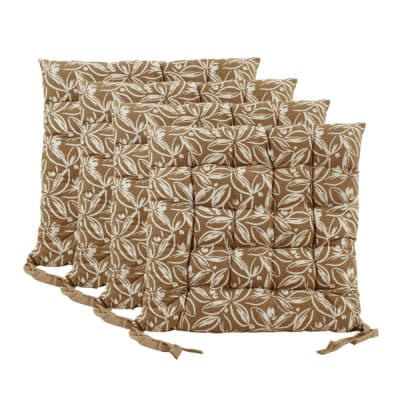Lot de 4 galettes de chaise ocres en coton à motifs