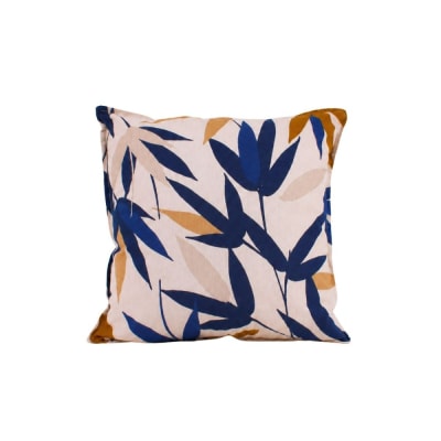 Coussin imprimé feuillage beige, bleu 40x40cm