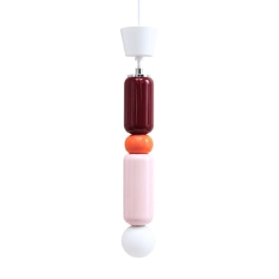 Suspension design en céramique et verre rose 44cm