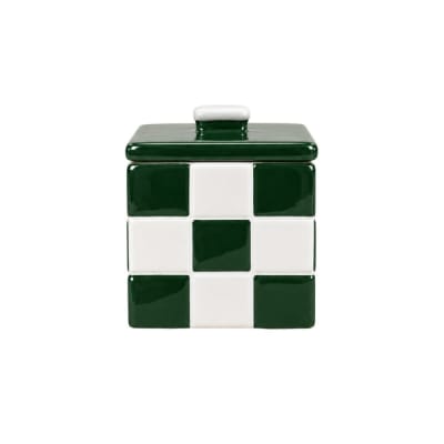 Boite en céramique motif damiers vert et blanc