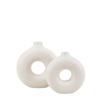 Set de 2 vases donuts en beige céramique