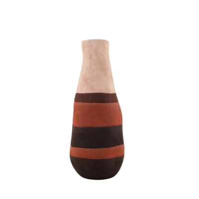 Vase bouteille en grès 3 couleurs marron, beige, h45cm