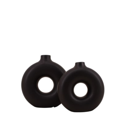 Set de 2 vases donuts en noir céramique