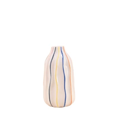 Vase en céramique blanches lignes colorées, h17cm