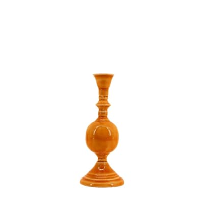 Bougeoir vintage en acier laqué jaune 25cm