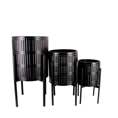 Set de 3 cache-pots en fer structuré noir
