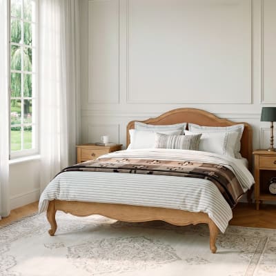 Lit deux places 160 x 200 en chêne, style shabby chic ralph tabaco
