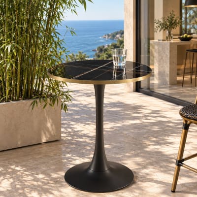 Table bistrot en céramique marbré noir d70cm