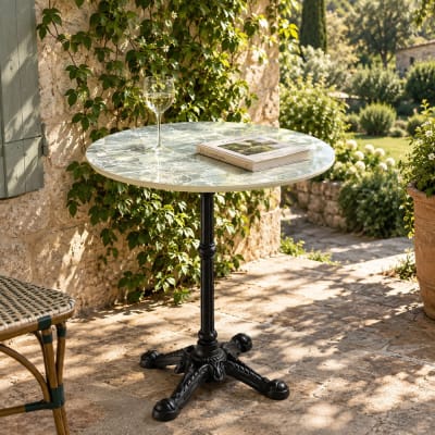 Table bistrot en céramique marbré vert d70cm