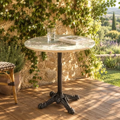Table bistrot pliable en céramique marbré vert d70cm
