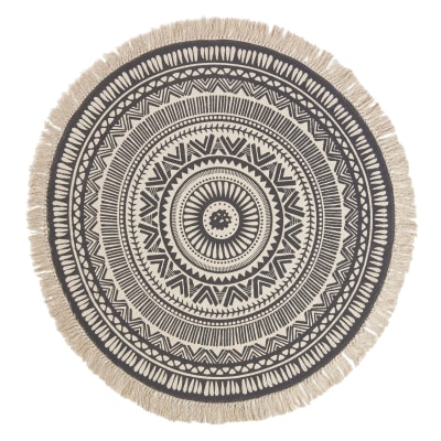Tapis rond mandala en coton noir 145 cm