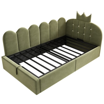 Lit de jour en polyester vert 90 x 200 cm avec rangement