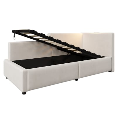 Lit de jour en polyester beige 90 x 190 cm avec rangement