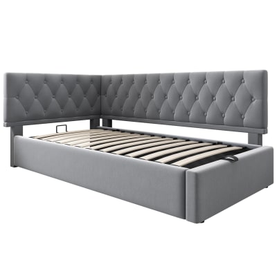 Lit de jour en polyester gris 90 x 190 cm avec rangement