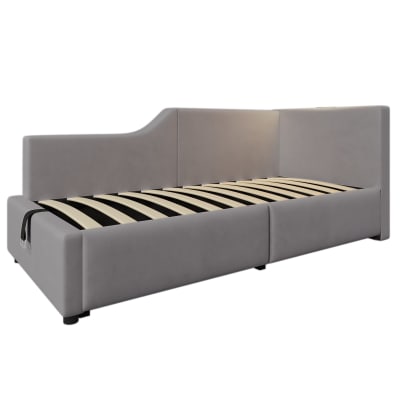 Lit de jour en polyester gris 90 x 200 cm avec rangement