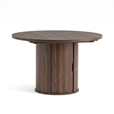 Table ronde extensible ø120 cm en bois foncé avec base cylindrique
