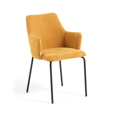 Lot de 2 chaises rembourrées en tissu jaune et pieds en métal