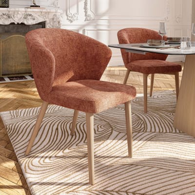 Lot de 2 chaises en tissu chenille et bois massif finition chêne