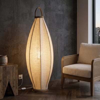 Lampadaire en lin et corde marron 38x38x100 cm