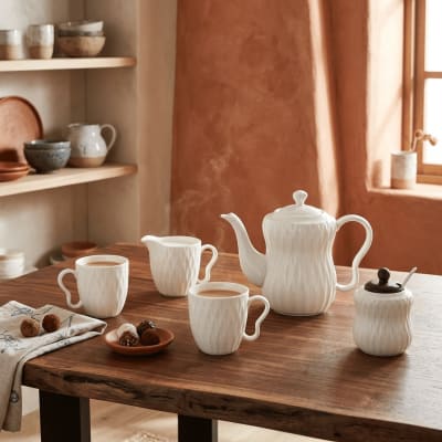 Ensemble de 6 tasses à café en porcelaine et bambou blanc 28x20x19 cm