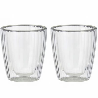 Set de 2 tasses à café double paroi en verre borosolicate strié 250ml