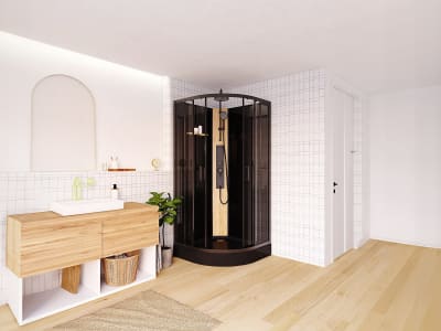 Cabine de douche bambou noir