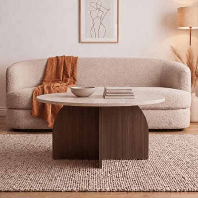 Table basse avec plateau rond d80 cm - beige/ marron