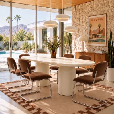 Ensemble table ovale 220cm et 6 chaises en tissu tabac