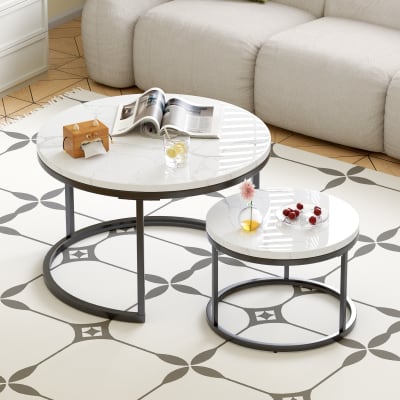 Table basse en métal effet marbre blanc et or 70x70 cm